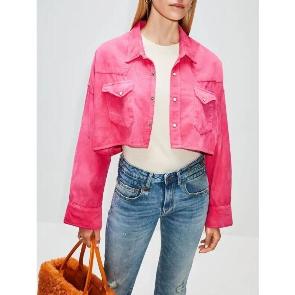 R13 Cropped Corduroy Cowboy Shirt In Fuschia Size M NEW $595 - Picture 3 of 10